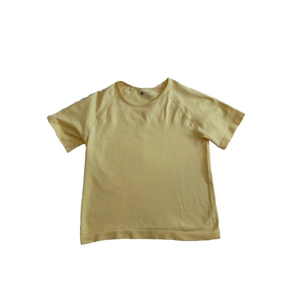 Women’s Butter Yellow Compression Top Stretch Crew Neck Short Sleeve Knit Tee